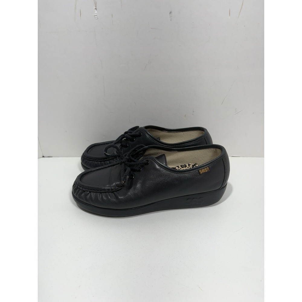 SAS Siesta Women's Dark Navy Blue Leather Lace Up Comfort Loafers Shoes Sz 6